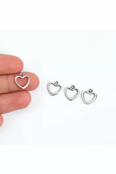  штук - металлические наконечники с узором в виде сердца  мм, материалы для украшений, покрытые серебром с покраской