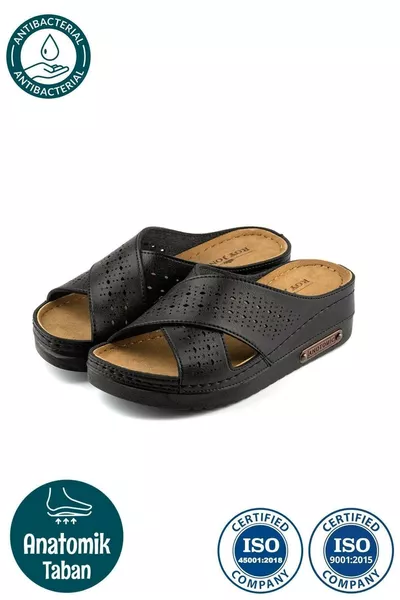 Kadın Ortopedik Yumuşak Tabanlı Terletmeyen Çift Bantlı Hasır Tipi Delikli Rahat Anne Ev Içi Terliği