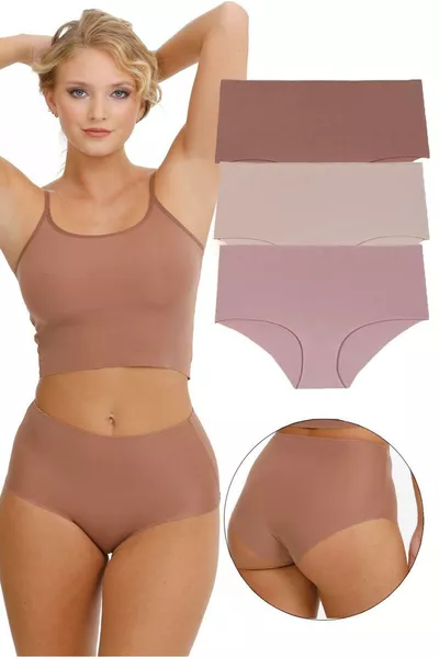 Women's High-Waist Laser Cut 3-Piece Panty Set  BROWN