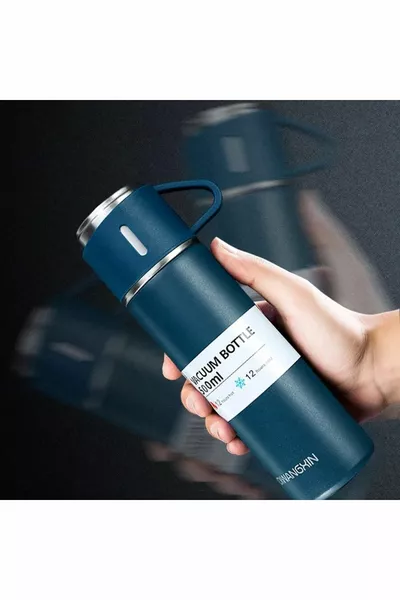 ترمس فراغي من الفولاذ المقاوم للصدأ  مل، مجموعة ترمس ساخن وبارد مع 3 أكواب