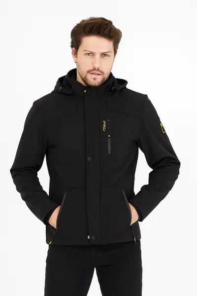 Water- en winddichte softshell jas met bontvoering voor heren, zwart