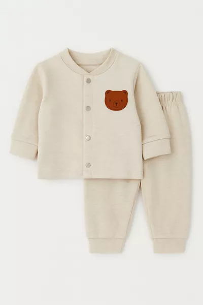 طقم أطفال بأزرار أمامية من القطن والليكرا لأربعة فصول ( شهر)