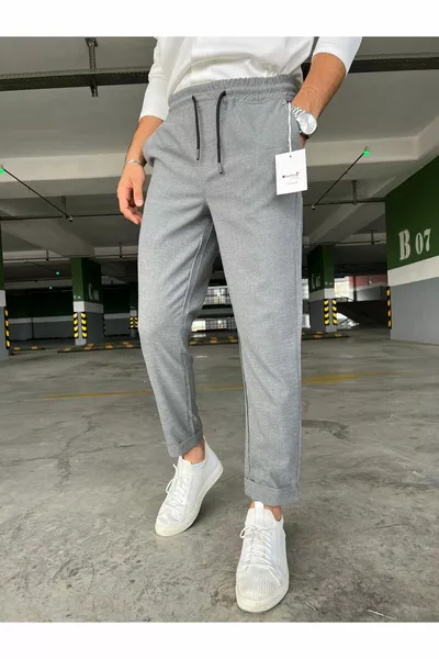 بنطال رياضي رجالي بحزام مطاطي ورباط وطرف مطاطي