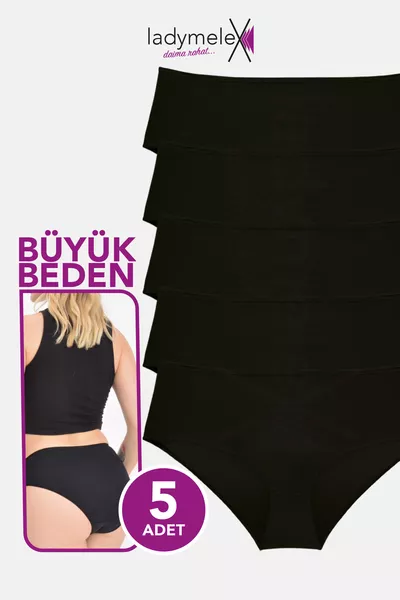 Kadın Battal Boy Siyah 5'li Paket Büyük Beden Külot Esnek Pamuklu Yumuşak Kumaş