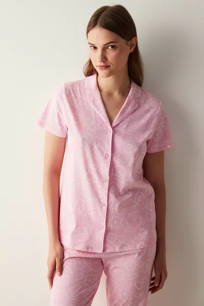 قاعدة الزهور الوردي قميص السراويل بيجامة مجموعة