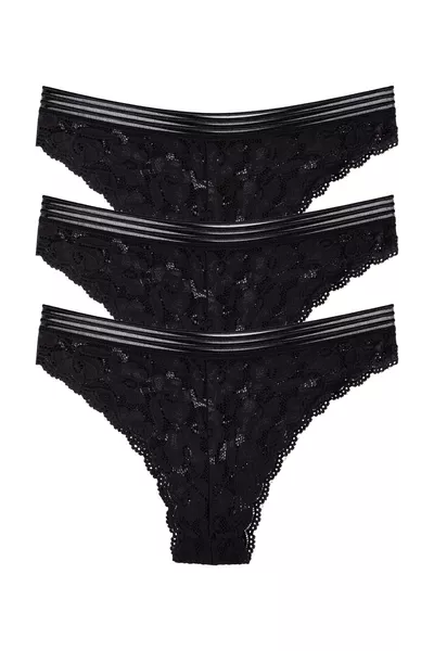 Women's Full Lace 3-Pack Panty Set BLACK