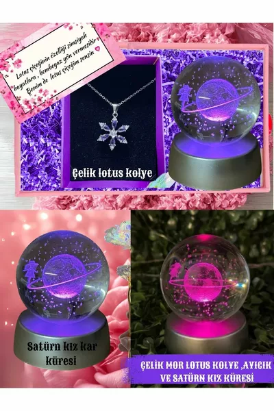 قلادة لوتس مور من الفولاذ المقاوم للصدأ، كرة ثلاثية الأبعاد لكوكب زحل تغير اللون للبنات، مجموعة هدايا، هدية ذكرى الميلاد