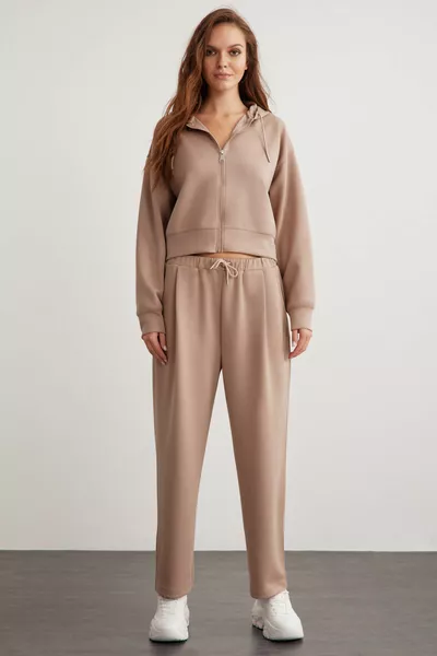 Sweat-shirt court en molleton Vison pour femme Jıll, coupe décontractée, à capuche zippée, en tissu premium tricoté