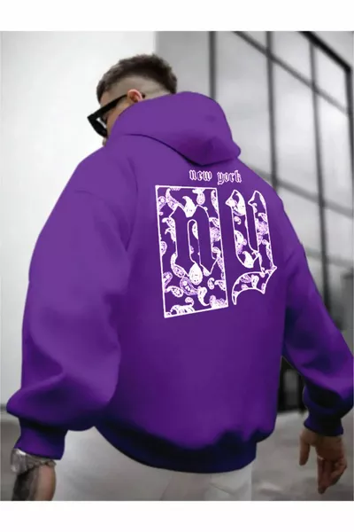 سويت شيرت رجالي بألوان بنفسجية وظهور مطبوعة مع كابيشو