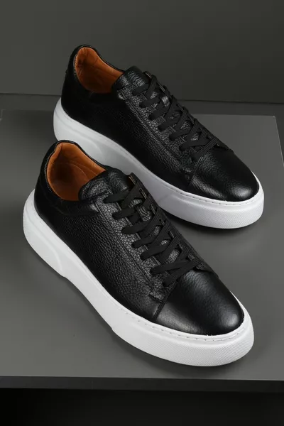 أسود - حذاء رياضي رجالي يومي مريح من الجلد الطبيعي