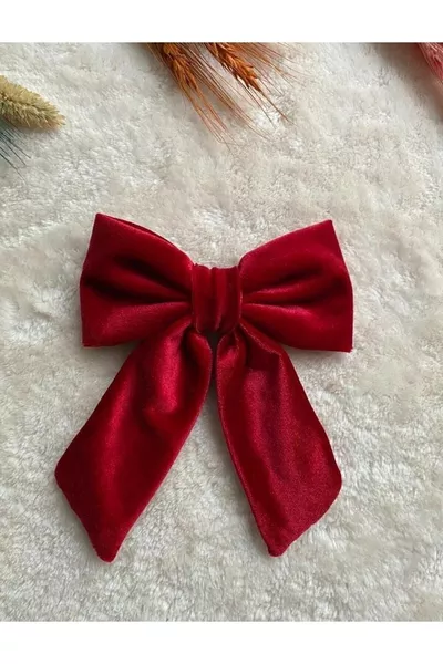 مشبك فيونكة أوتوماتيكي من المخمل الأحمر