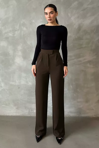 بنطلون بالازو برباط لاصق بني مع ليكرا 