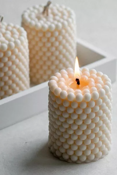 2 штуки свеча-бабл цилиндр с кремово-пудровым ароматом Pearl Candle, соевый воск, веганская свеча