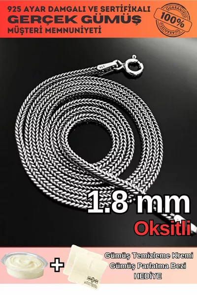 Men's Silver Necklace - Fox Tail Silver Men's 1.8mm Necklace Chain Italian Made Thin Model