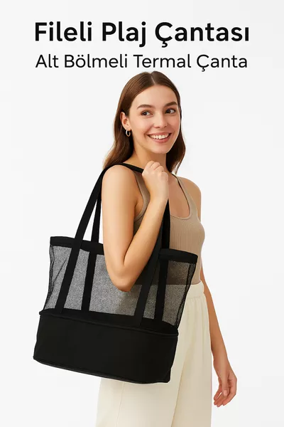 Beach Bag with Insulated Thermos Compartment for Hot and Cold