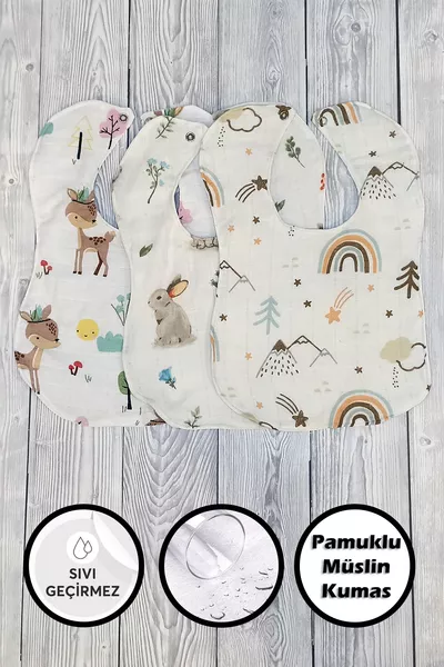 Set da 3 Bavaglini Impermeabili in Mussola per Bebè - Bavaglino in Mussola per Saliva