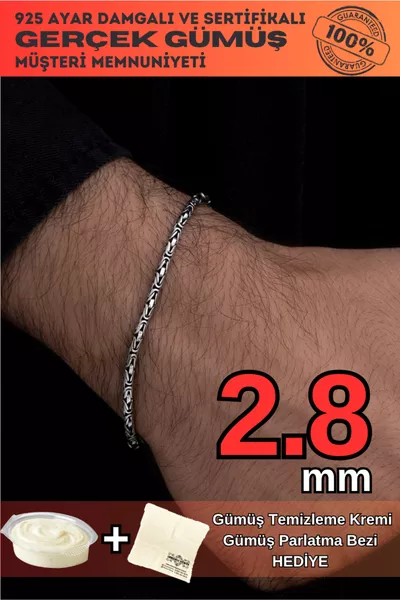 Men's Silver Bracelet - 2.8mm  Sterling Round King Model Men's Silver Bracelet