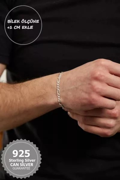  Sterling Silver Figaro 3mm Silver Men's Bracelet