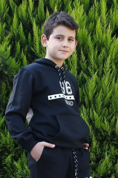  Printed Hoodie with Kangaroo Pocket and Sweatpants Set for Boys