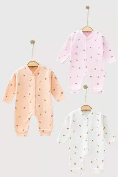 % Cotton Tulip Pattern 3-Piece Jumpsuit