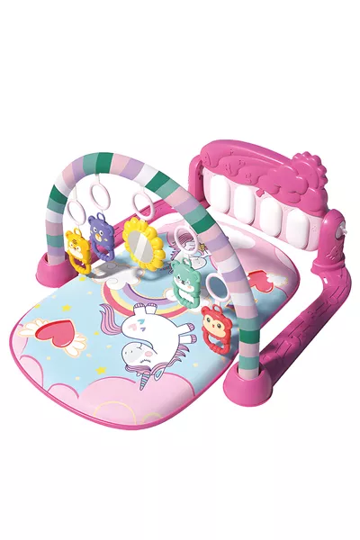 سجادة لعب للأطفال بفوانيس ومرآة وأصوات وإضاءة، وردية اللون وحصان أحادي القرن، تساعد على نمو الطفل