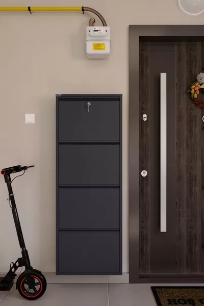 حامل أحذية معدني بأربعة أقسام مغلق - أنثراسيت