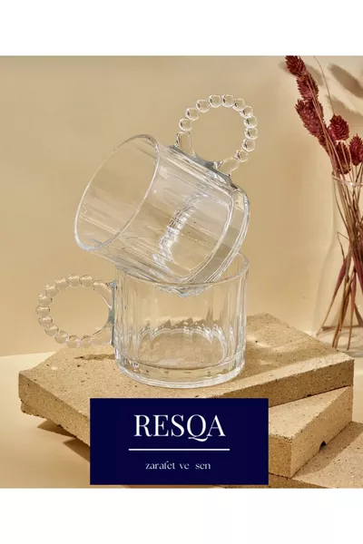 كوب زجاجي فاخر بتصميم خاص خط رينغو، ٢ حبة،  مل، بمقبض مرصع بالخرز