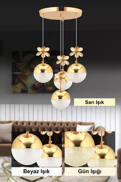 Kelebek 4-fach Gold 3-farbiger stufenloser LED-Hängeleuchte