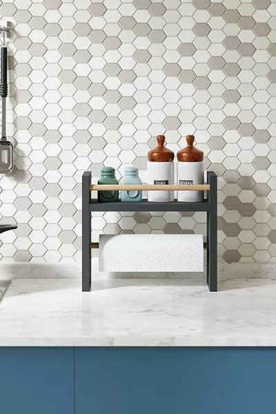 Porta rotolo con porta spezie da banco Organizzatore da tavolo Mensola in legno - Grigio antracite