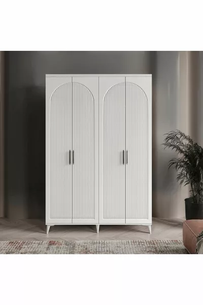 Free Installation Complete MDF Oslo 4-Door White Wardrobe