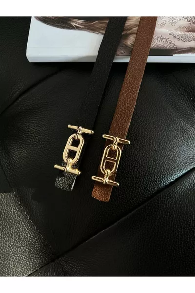 حزام رفيع بمشبك ذهبي مزدوج، حزام بنطال، حزام قميص، حزام سترة