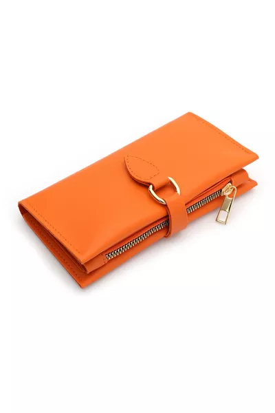 محفظة نسائية عصرية من الجلد الصناعي الناعم بفصل بسحاب - PRS-سبتمبر-برتقالي