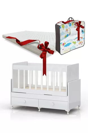 Berceau à bascule pour maman, gris avec set de sommeil, lit avec tiroirs X