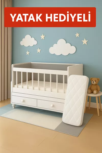 سرير هدية مع مرتبة للأم، يمكن هزه وتثبيته، مع أدراج * سرير أطفال