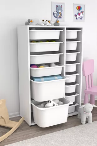 Armoire à jouets polyvalente Rine avec panier, blanche