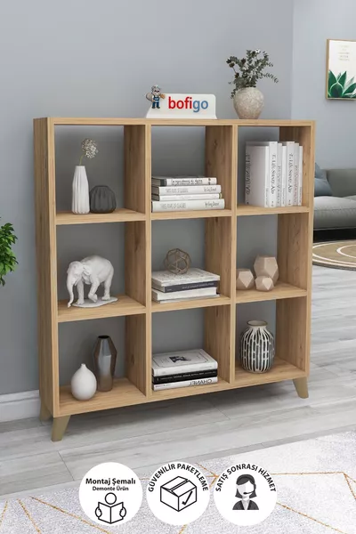 Cube Bookshelf 9-Compartment Shelf Square Bookshelf Library Pine