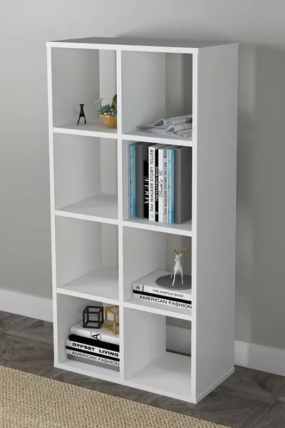خزانة كتب مكعبة 8 رفوف كبيرة جدًا باللون الأبيض