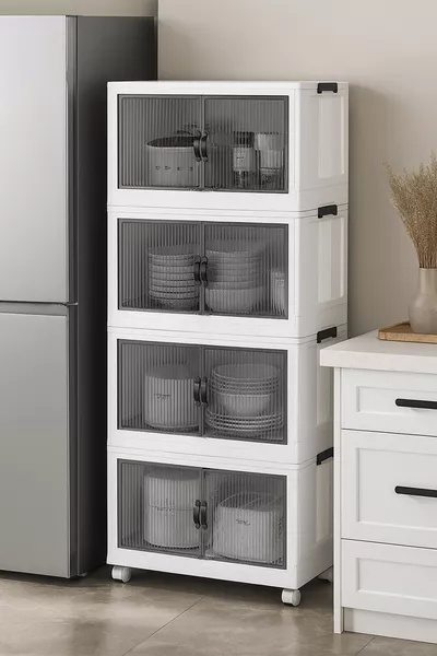 Fold&Go Multifunctionele Draagbare 4-laags Kast op Wielen