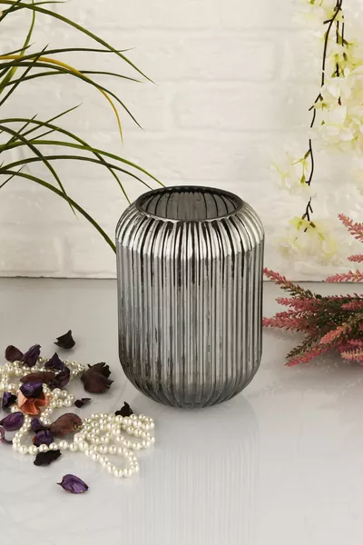 Ваза из декоративного стекла AngDesign Line, дымчатая,  см