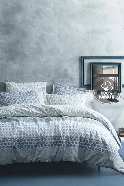 Malin Double Bed Ranforce Duvet Cover Set - Blue