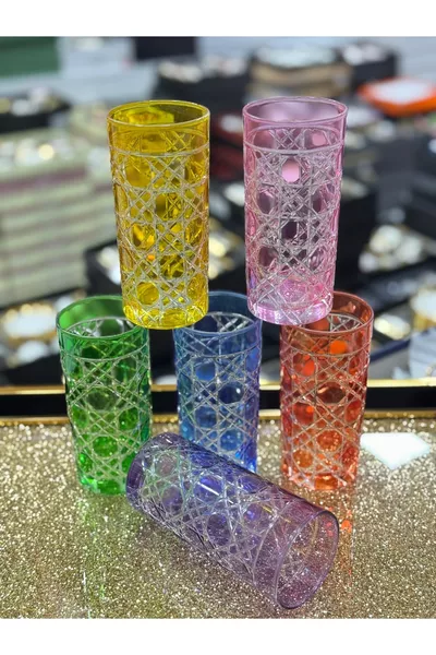 Set di 6 bicchieri per bevande con motivo a nido d'ape colorato