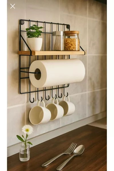 Sistema di scaffali da cucina neri multifunzione, adesivi o con viti