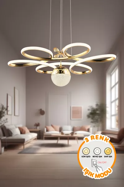 ثريا عصرية مطلية بالذهب ألفارو مع 3 ألوان إضاءة للصالون والمطبخ والغرفة والمدخل مع إضاءة LED