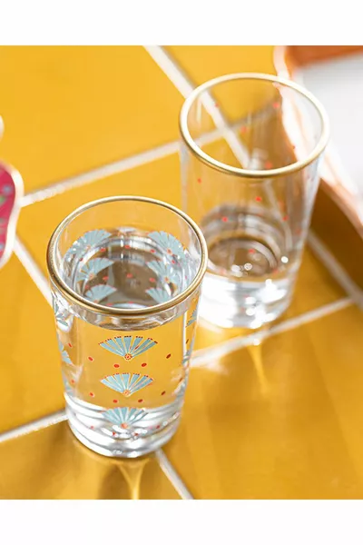 مجموعة فناجين الجانبية للقهوة من إكزوتيك آرت 6 قطع  مل باللونين الأزرق والوردي