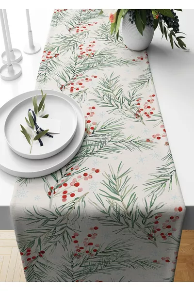 Runner met winterprint, suède geweven, * cm, Kerstmis, Nieuwjaar