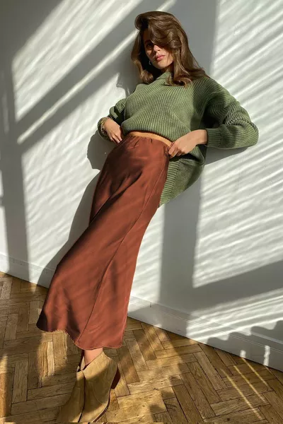 Mad Girls bruine satijnen rok 