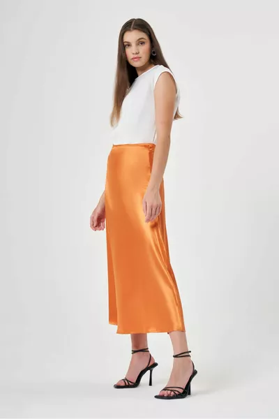 Flared Satin Orange Skirt