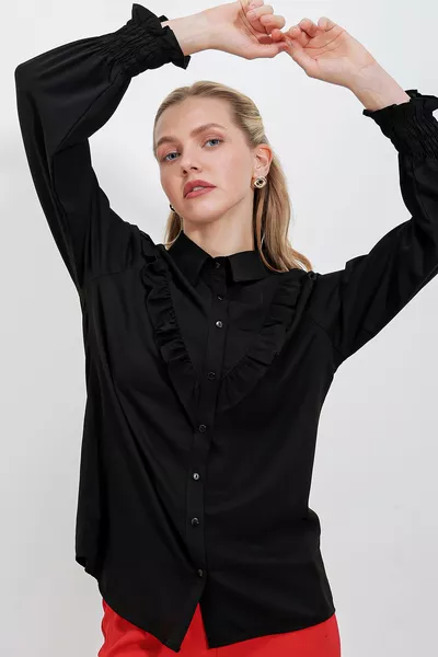  قميص أكشاك بأكمام طويلة - أسود