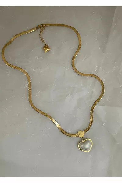  Catena Italiana in Acciaio 5 cm, collana cuore perlato