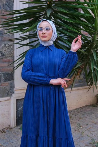 Taille Gerimpelde Jurk Marineblauw